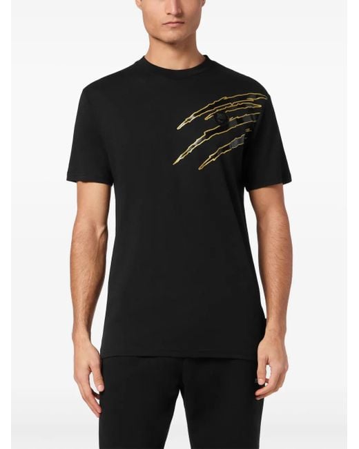 Philipp Plein Black Scratch-Print T-Shirt for men