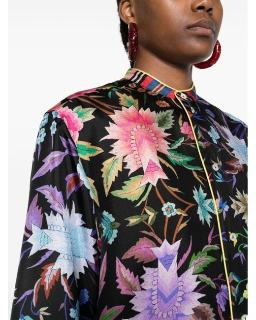 Pierre Louis Mascia Black Floral-print Silk Shirt
