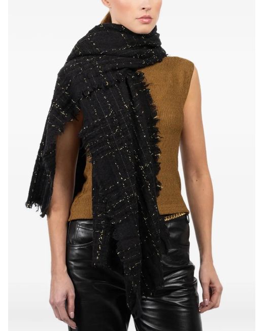 Faliero Sarti Black New Diletta Frayed Check Scarf
