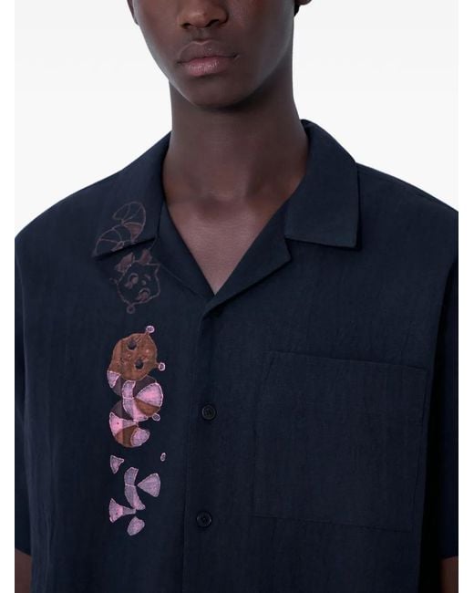 STORY mfg. Blue Floral-Motif Shirt for men