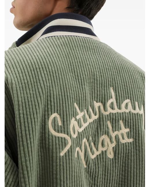 1989 STUDIO Green Corduroy Embroidered Bomber Jacket for men