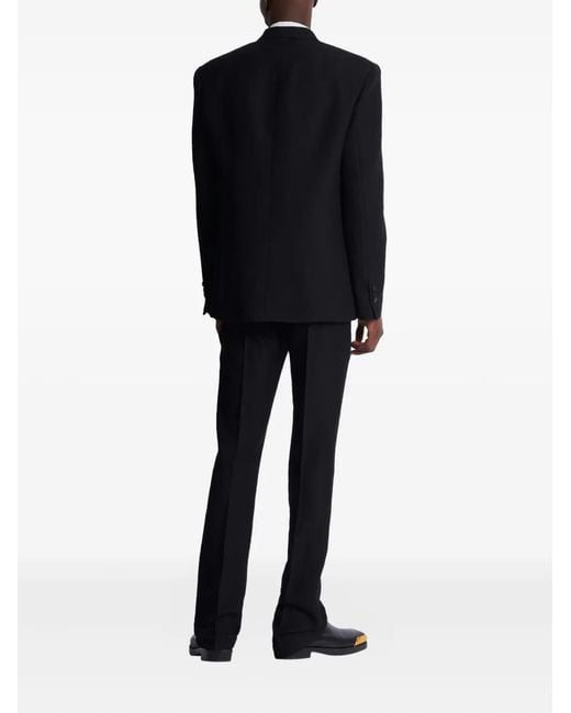 Balmain Black Monogram-Pattern Single-Breasted Wool Blazer for men
