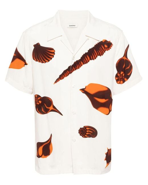 Sandro White Graphic-print Notched-collar Shirt for men