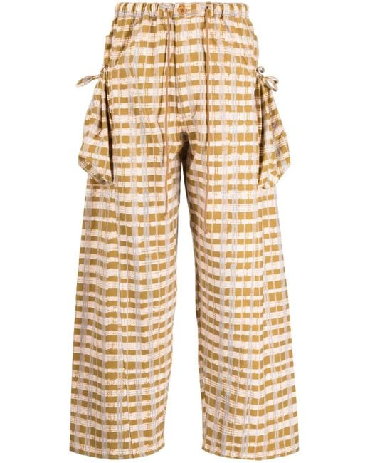 STORY mfg. Natural Check-Print Wide-Leg Trousers