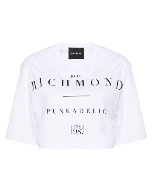 John Richmond White Cropped-T-Shirt mit Logo-Print