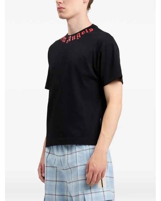 Palm Angels Black Neck Logo Regular Tee for men