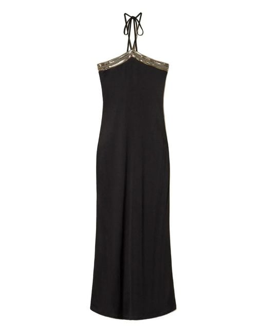Twinset Black Long Dress With Sequin Embroidery