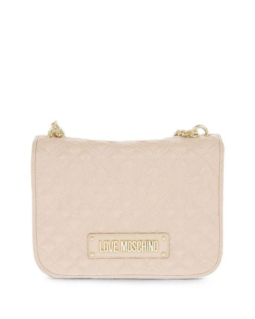 Moschino Natural Quilted Logo-Plaque Shoulder Bag