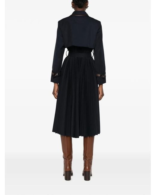Sandro Black Pleated Leather-Trim Trench Coat