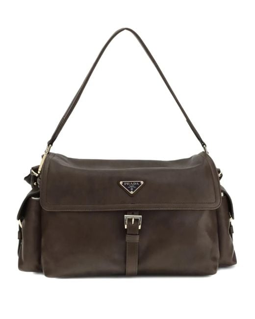 Prada Brown Large Explore Triangle-Logo Tote Bag