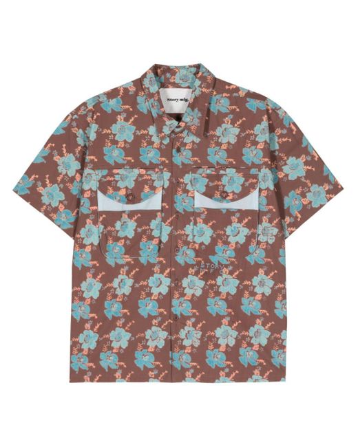 STORY mfg. Gray Floral-print Cotton Shirt for men