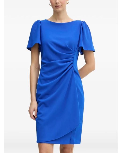 DKNY Blue Puffed Sleeve Gathered Dress