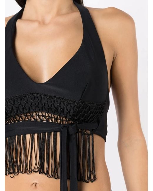 Amir Slama Black Macramé-Hem V-Neck Top