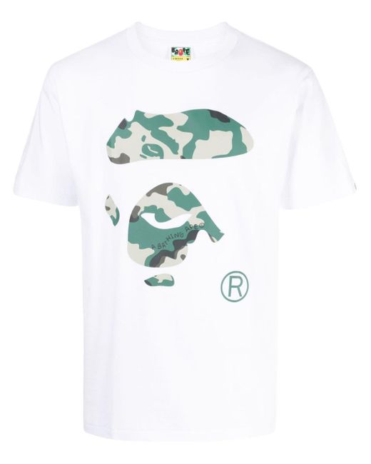 A Bathing Ape Blue Thermography Ape Face-print Cotton T-shirt for men