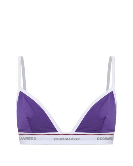 DSquared² Purple Logo-Tape Triangle Bra
