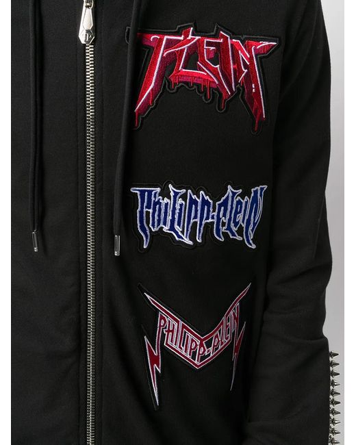 Philipp Plein Black Embroidered Logo Patch Hoodie for men