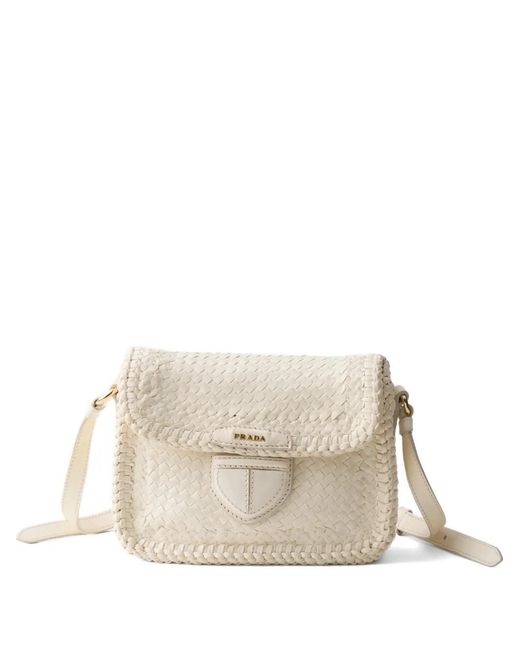 Prada White Woven Leather Mini Bag