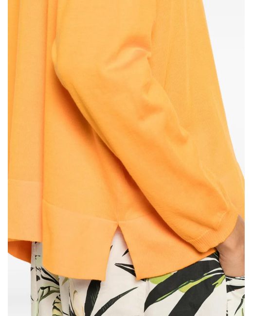 Psophia Orange V-Neck Side-Slit Cotton Sweater