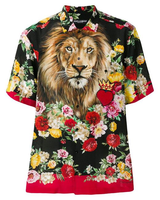 Dolce & Gabbana Multicolor Floral Lion Print Shirt for men