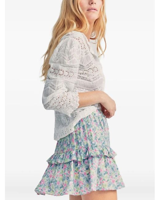 LoveShackFancy White Ignacia Floral-Print Skirt