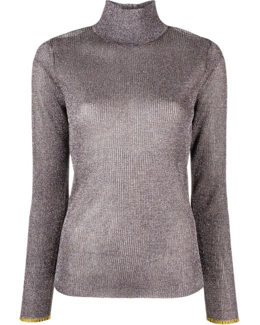Tory Burch Brown Metallic-Effect High Neck Jumper