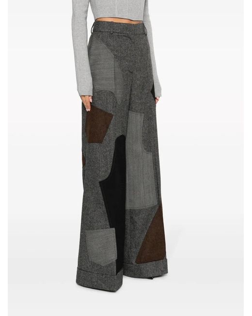 Moschino Gray Patchwork-Design Palazzo Trousers