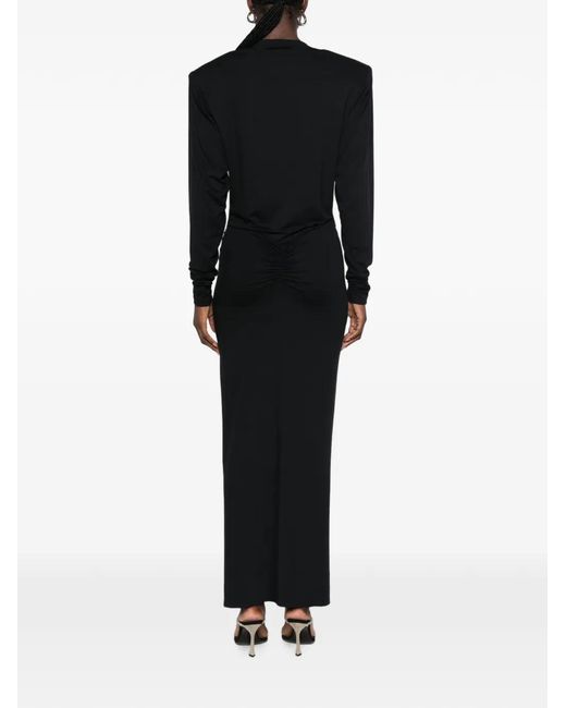 ANDAMANE Black Padded-Shoulder Ruched Dress