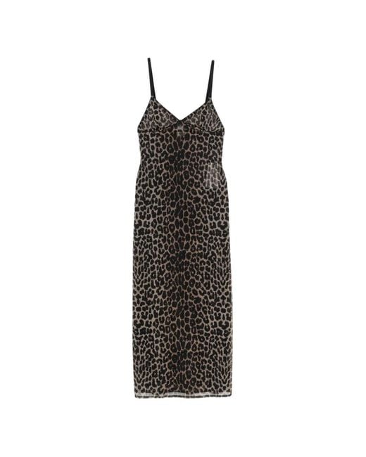 Saint Laurent Black Leopard-Print Midi Dress