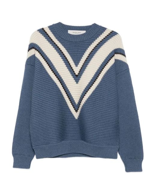 Golden Goose Deluxe Brand Blue Jacquard Wool Sweater With Cream-Colored Pattern Clothing for men