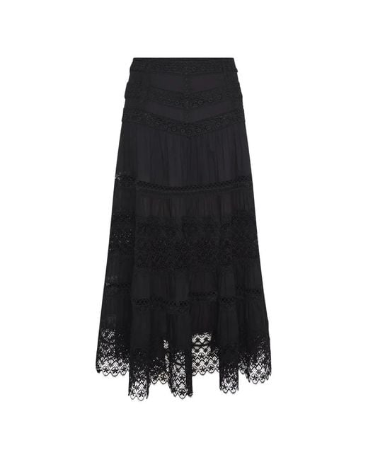 Charo Ruiz Black Serza Crochet-Design Tiered Skirt