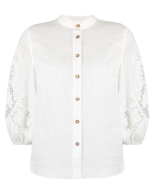Zimmermann White Floral-lace Balloon-sleeved Blouse