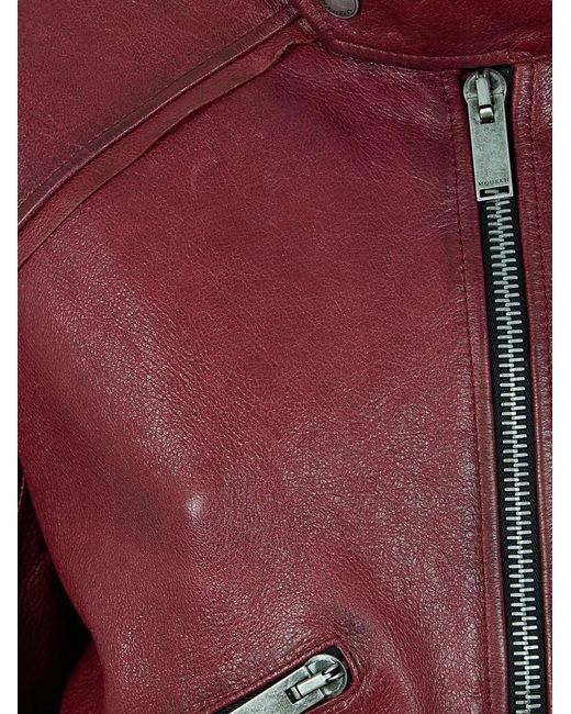 McQueen Red Buckled Leather Jacket