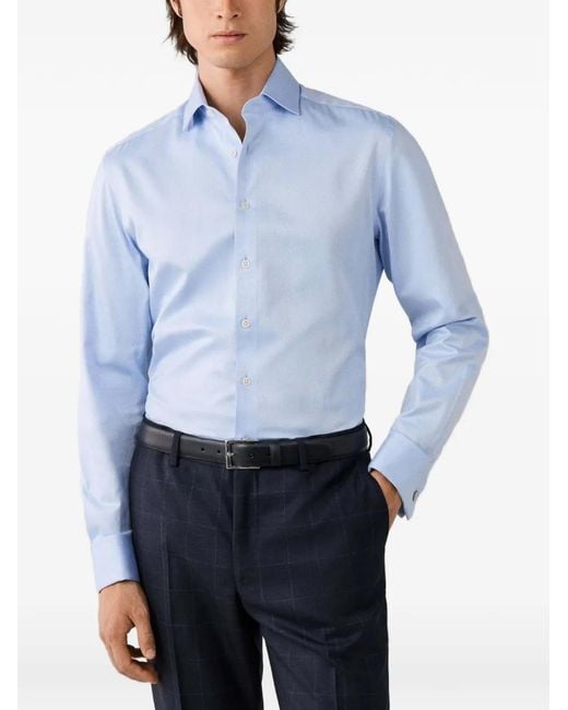 Hackett Blue Herringbone-Design Knightsbridge-Collar Shirt for men