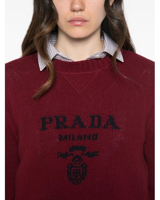 Prada Red Logo-Intarsia Sweater