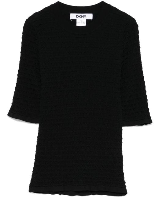 DKNY Black Ruched Viscose-Blend Jersey T-Shirt