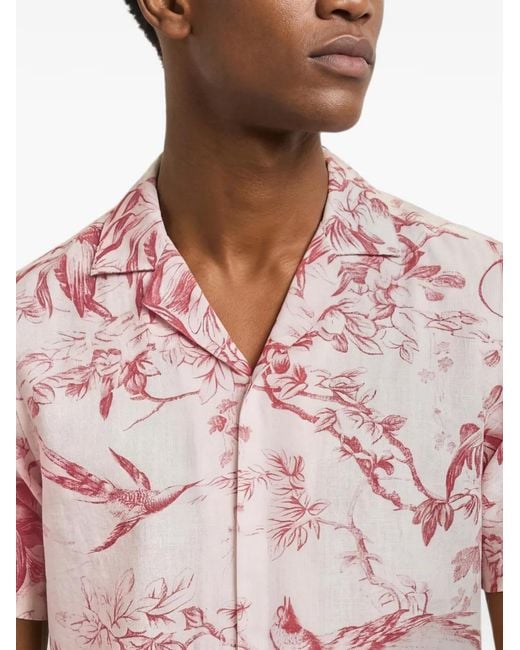 Orlebar Brown Pink Maitan Floral-Print Short-Sleeved Linen Shirt for men