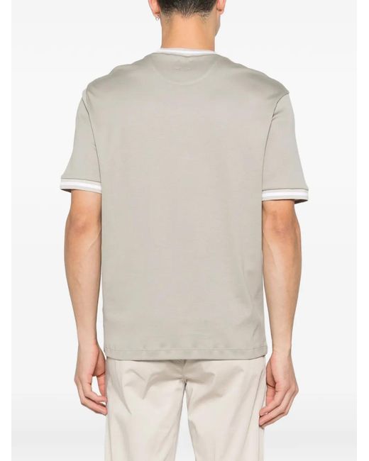 Eleventy White Ribbed Trim T-Shirt for men