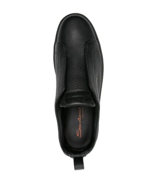 Santoni Black Leather Slip-on Sneaker for men