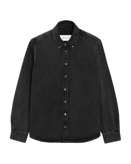 AMI Black Denim Cotton Ami De Coeur Shirt