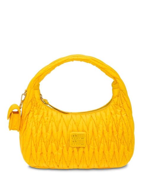 Miu Miu Miu Wander Matelassé Regenerated Nylon Hobo Bag in Yellow | Lyst