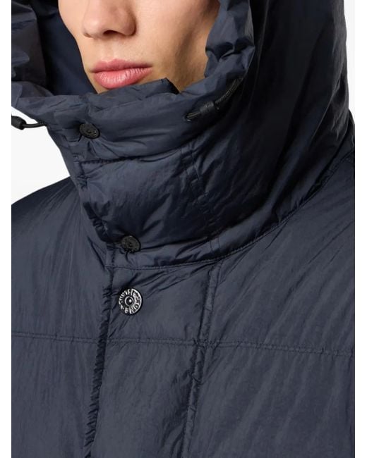 Stone Island Blue Garment Dyed Crinkle Reps Ny Recycled Nylon Short Parka for men