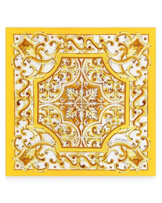 Dolce & Gabbana Yellow Majolica-print Cotton Scarf