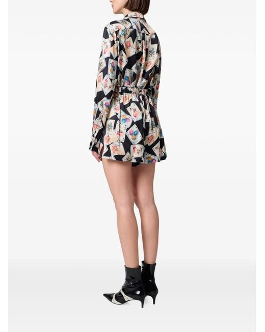 MSGM White Playing-Card-Print Shorts