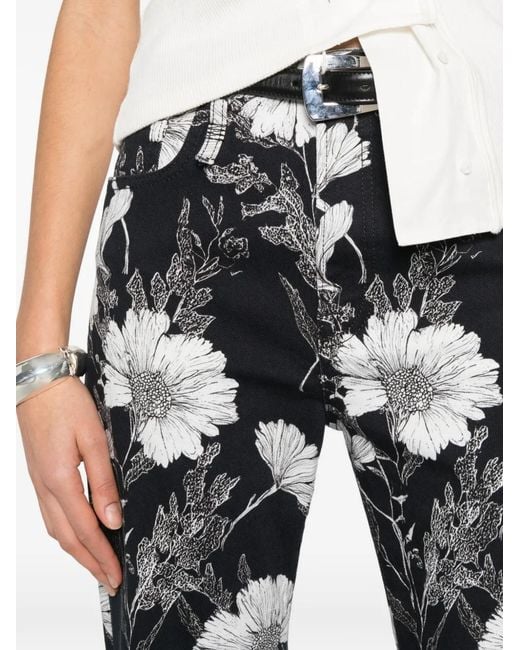 R13 White Jane Flower-Print Jeans