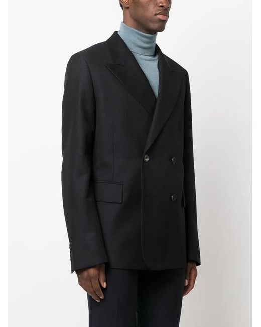 Lanvin Black Checked Double-Breasted Blazer for men