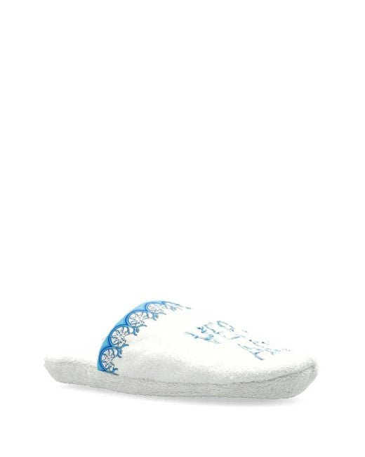 Versace White Embroidered Slippers