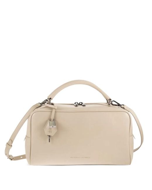 Brunello Cucinelli Natural Padlock Explorer Leather Tote