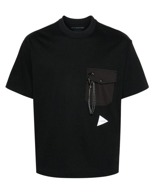 And Wander Black Chest-pocket Jersey T-shirt