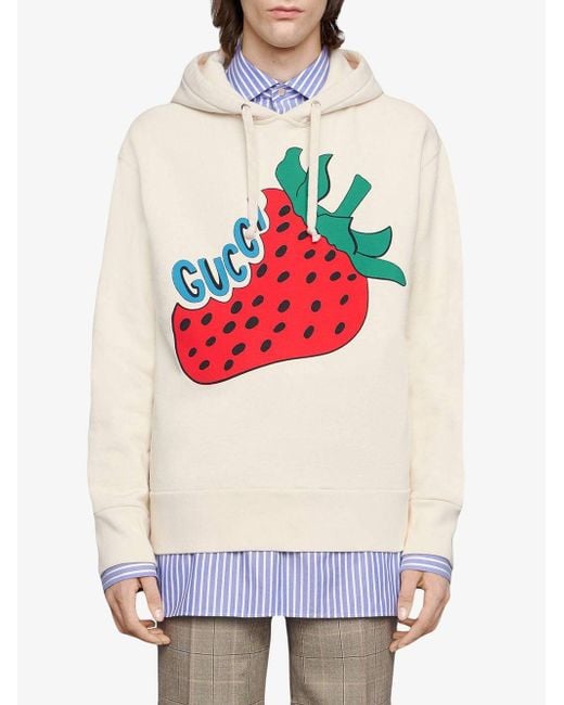 Gucci Off-white Oversized Strawberry Hoodie for Men | Lyst