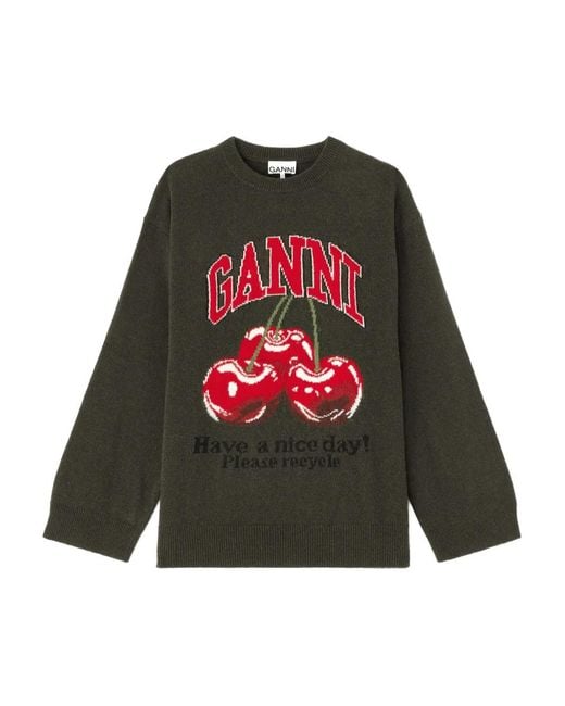 Ganni Green Oversized Graphic Sweater